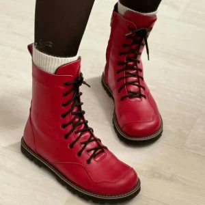 Winter Black Leather Boots Women Handmade Anatomical Lace