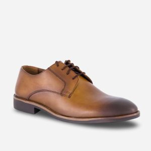 Brown Burnished Laceup Derby Shoes With Bella Tread