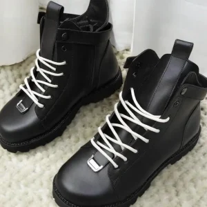 Black Leather Combat Boots For Women Handmade Winter
